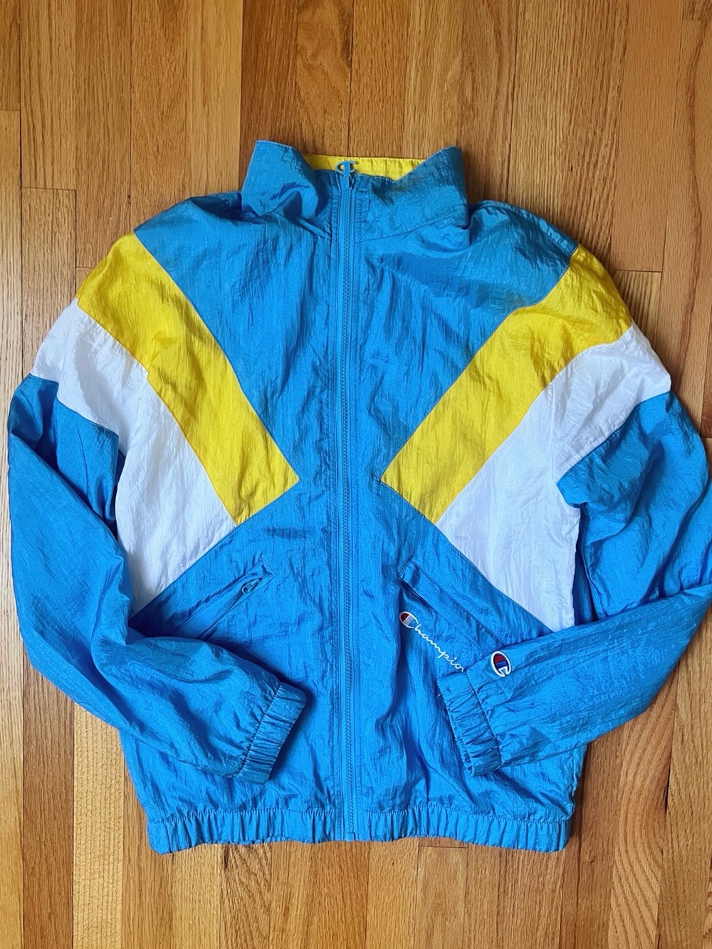 Champion Men's Colorblock Blue and Yellow Windbreaker Jacket
